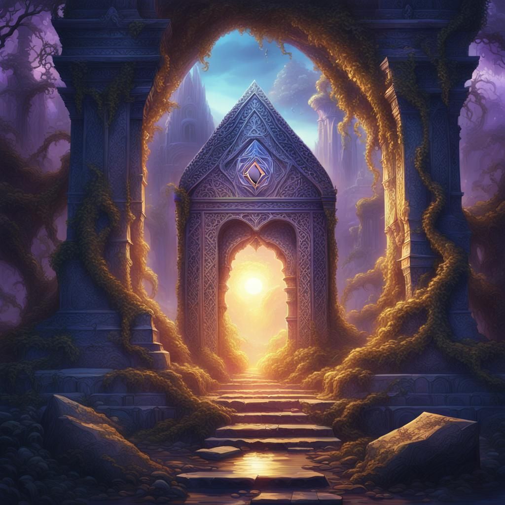 Mystical Diamond Reflecting a Ruined Temple