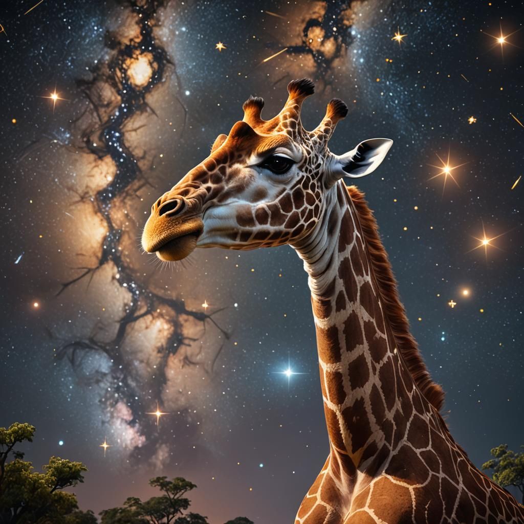 Giraffe Eats Stars in Night Sky: Fantasy Art
