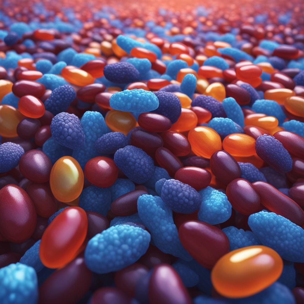 Jelly beans walking through a blue corn crop in America