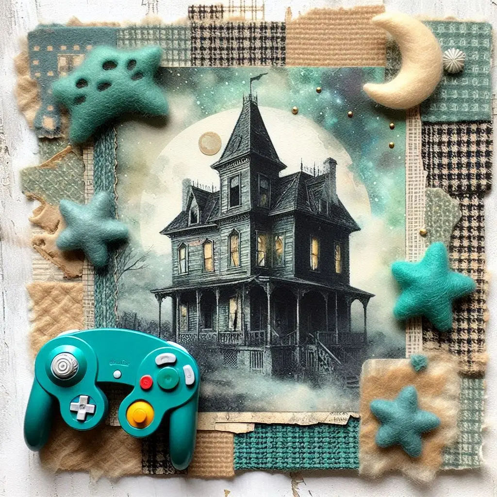 Worn Scrap Collage and Gamecube Controller