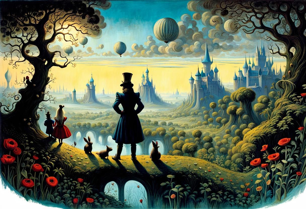 a broadly view of an alice in wonderland landscape, by Alexa...