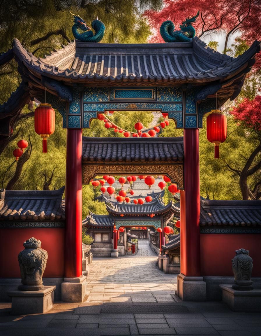 a round Chinese arch that leads to Chinese ming garden troug...