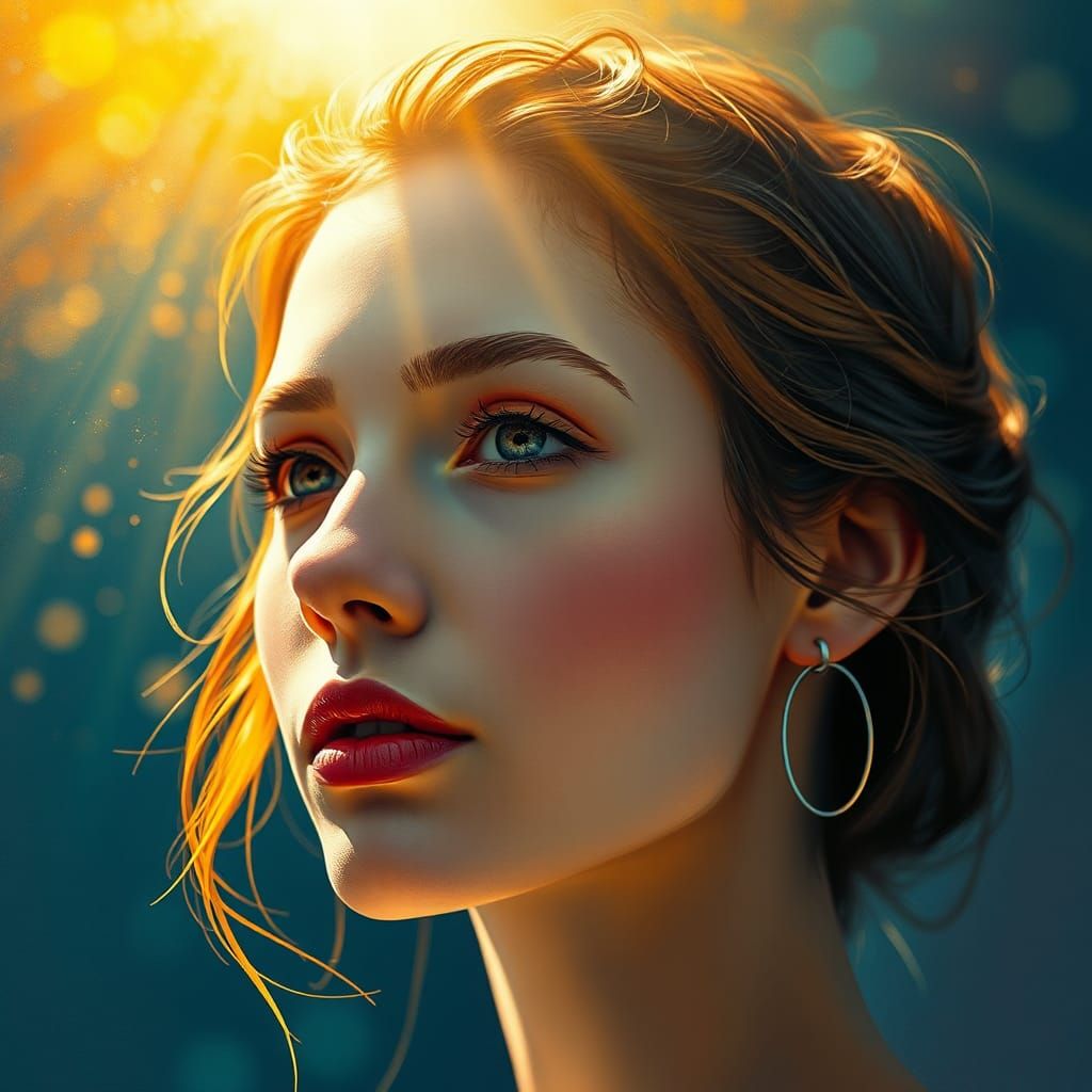 Vibrant, Dreamlike Portrait in Triadic Color Palette