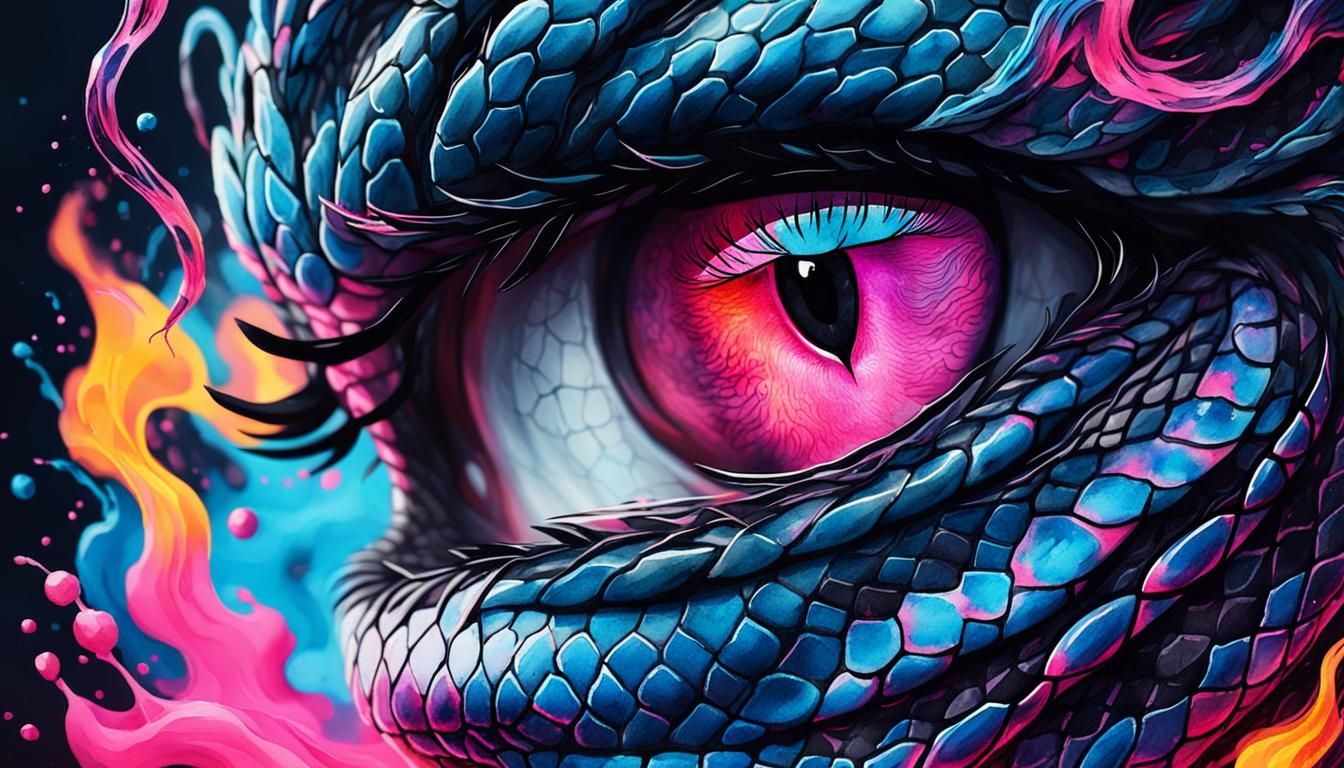 Watercolor.Splashes of dye.Blue, pink and black colors. Fema...