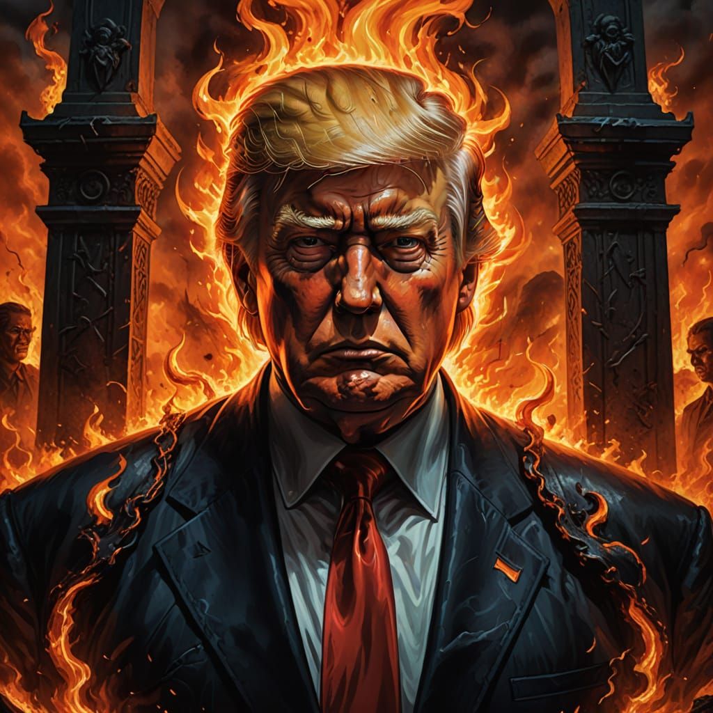 Donald Trump Unleashes Hellish Fury in Vivid Dark Fantasy Po...