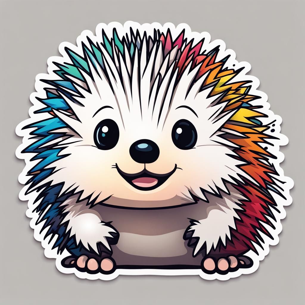 sticker, [cute chubbified porcupine], hedcut, kawaii, minima...