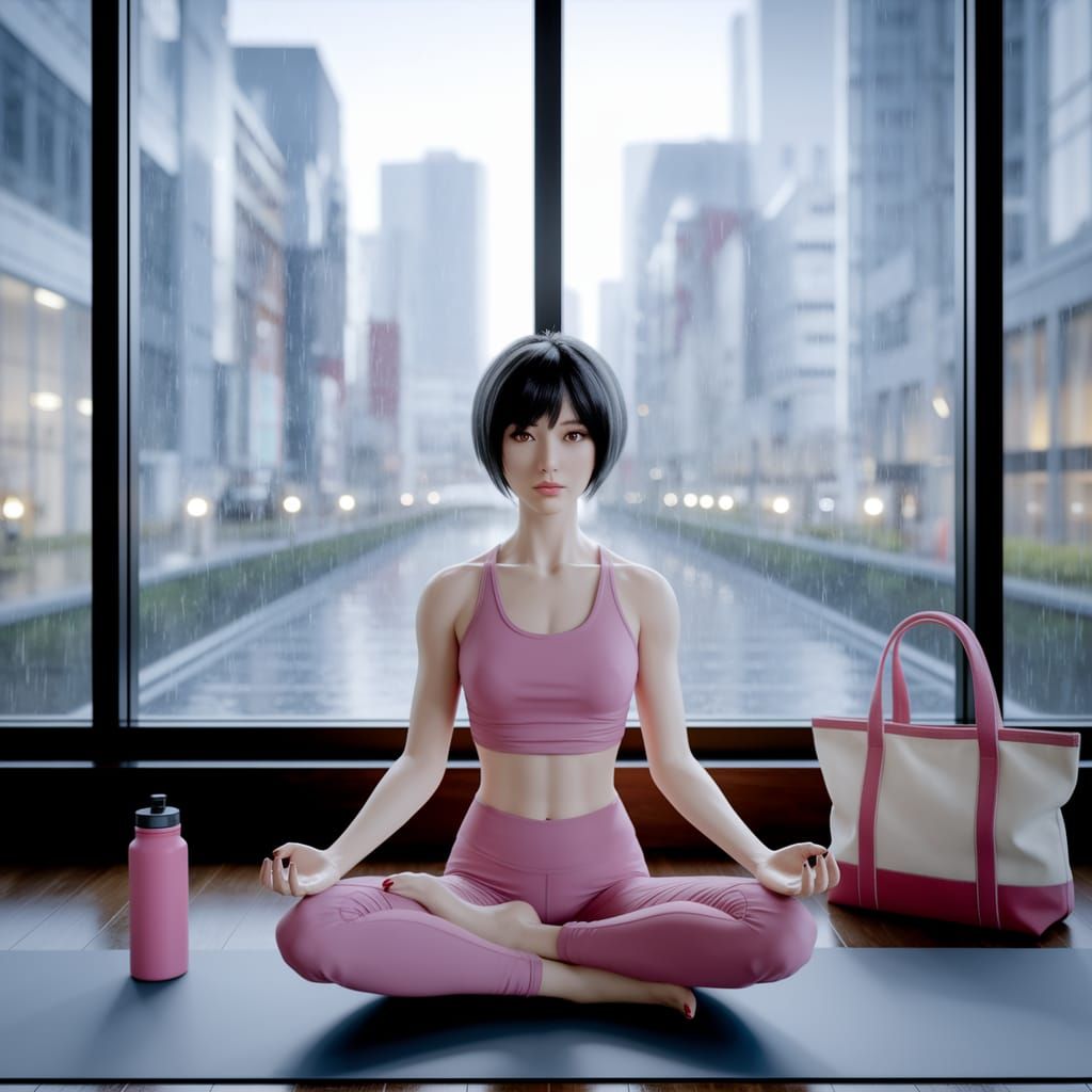 Peaceful Yoga in Shibuya on Rainy Day