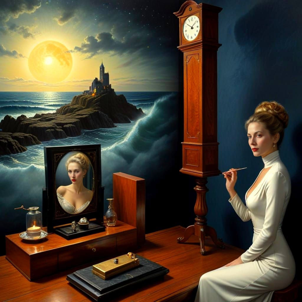 Surreal Midnight Portrait of Elegant Woman