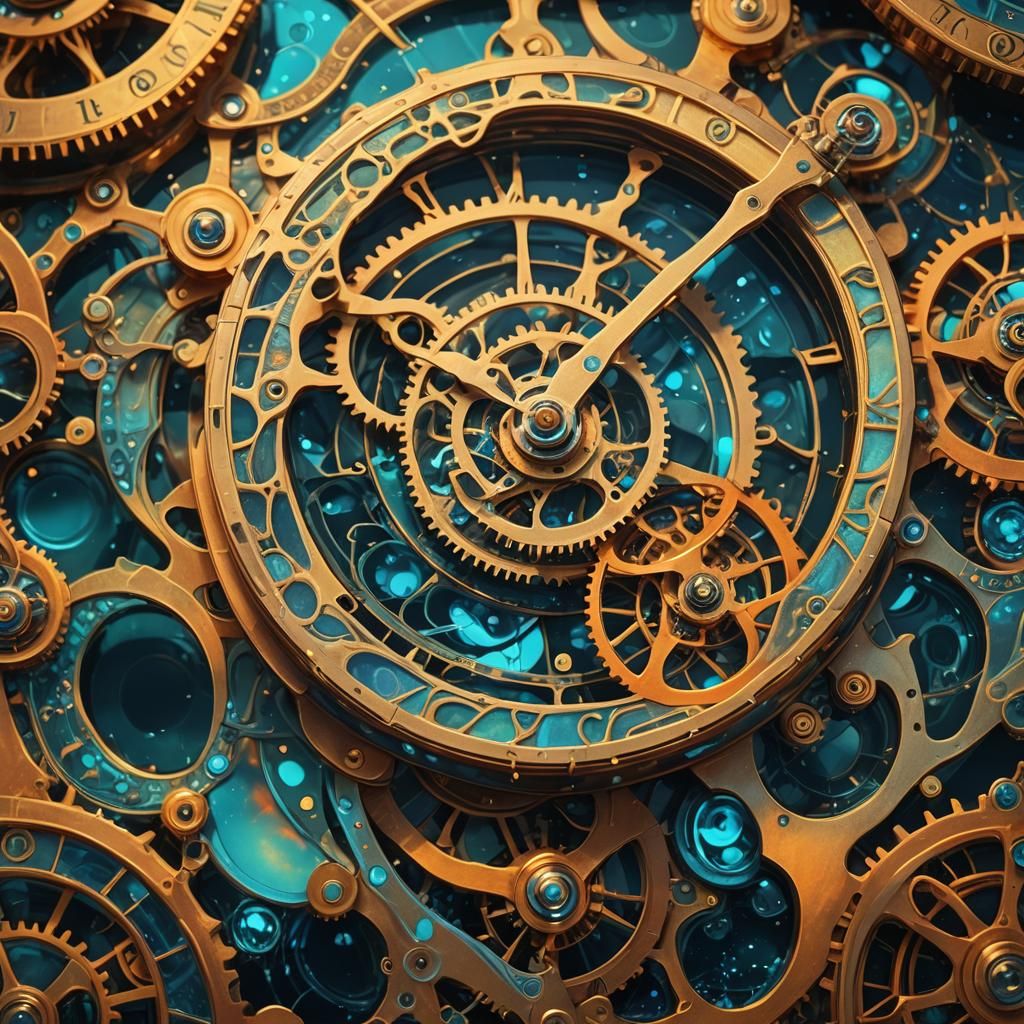 Liquid Time Flowing Through Clockwork: Fantasy Concept Art