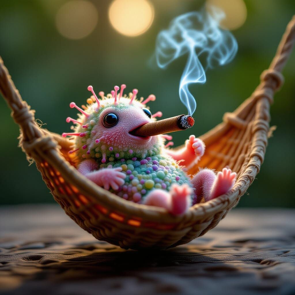 a round bacteria lying in a hammock smoking a cigar  by @FrodoYouFool