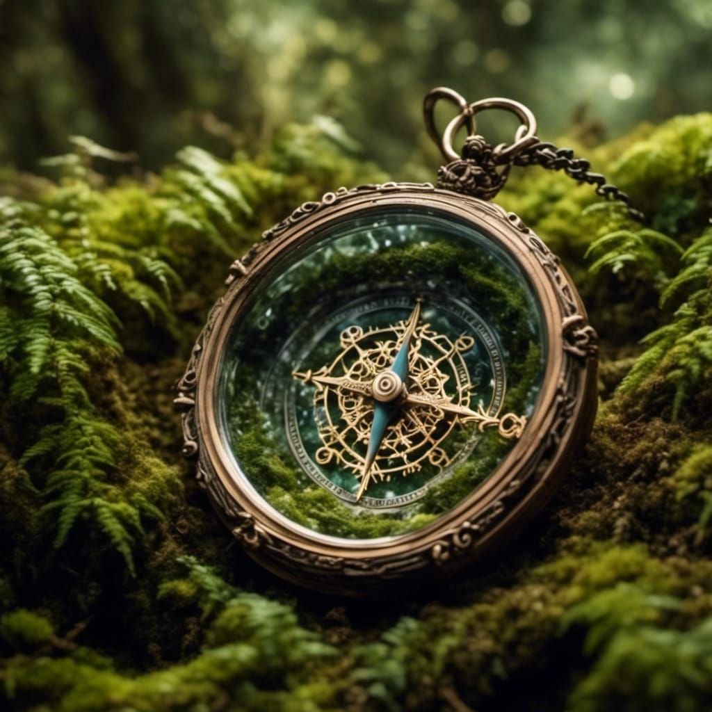 A Delicate Compass Set Amidst Nature, with a Dragon Soaring....