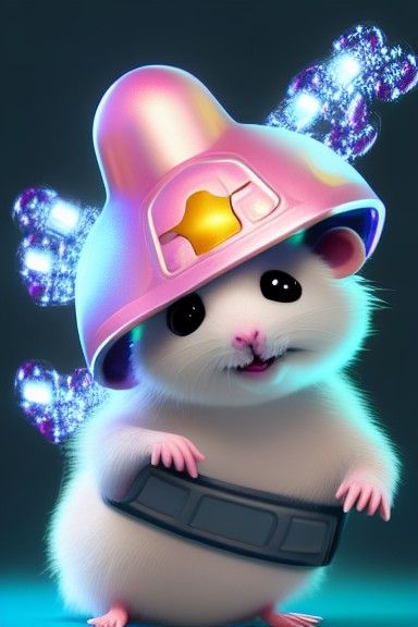 pixar style cute fluffy baby hamster with sbif smile, helmet...