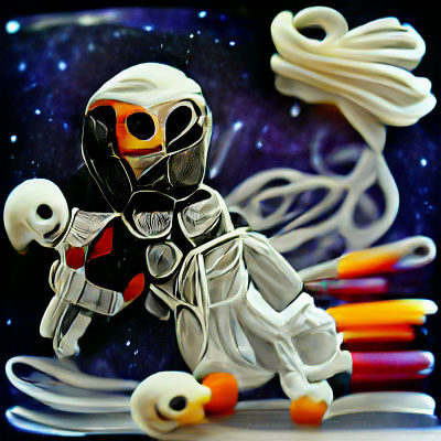 Scary skeleton astronaut in space quilling