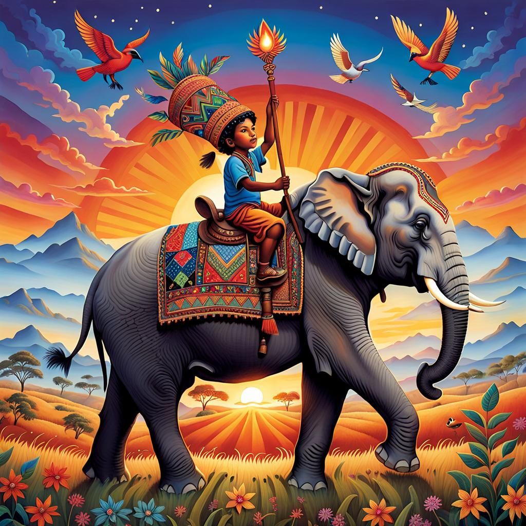 Boy Riding Elephant