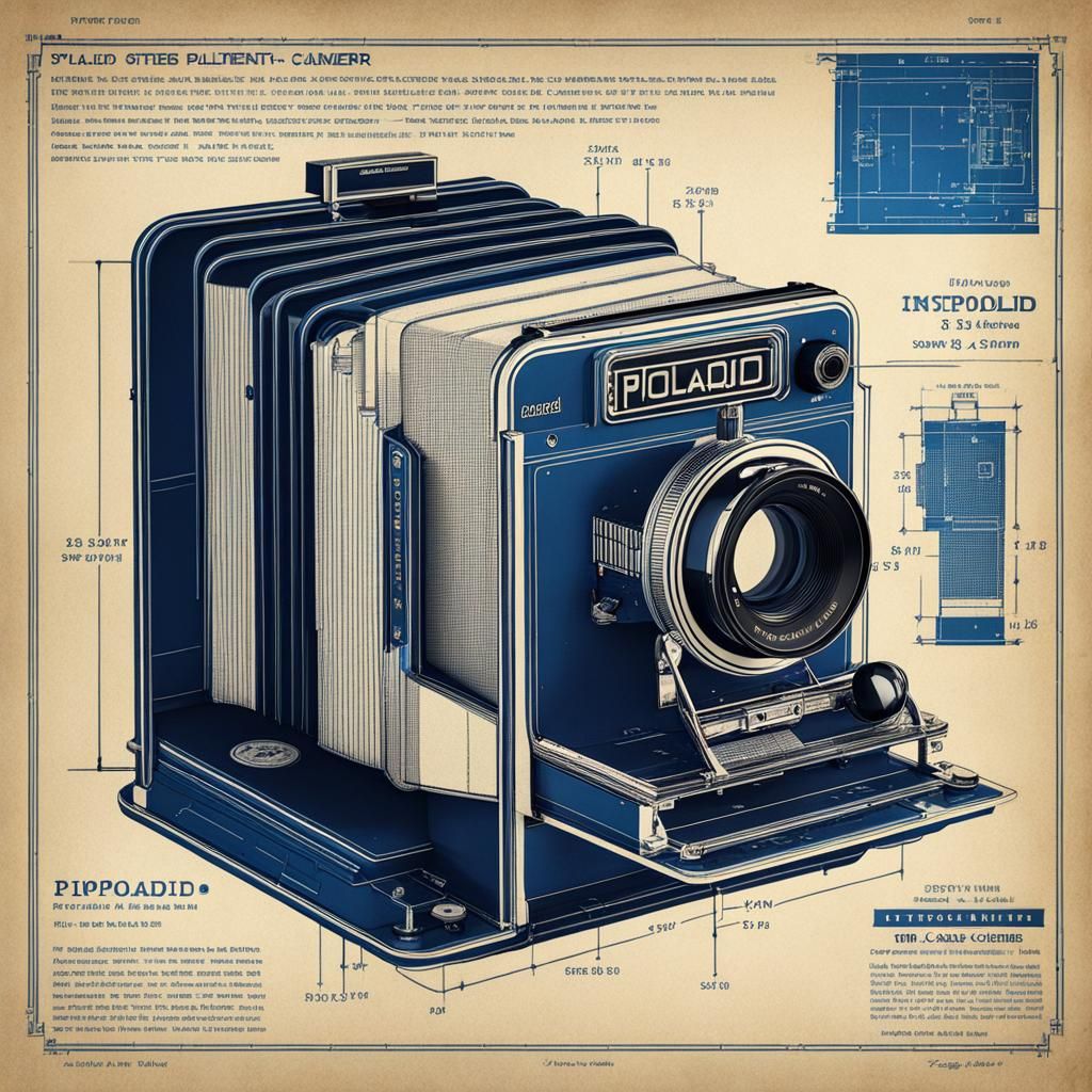 Vintage blueprint patent drawings for a Polaroid Instamatic Camera.  by @GingerBredMan1989