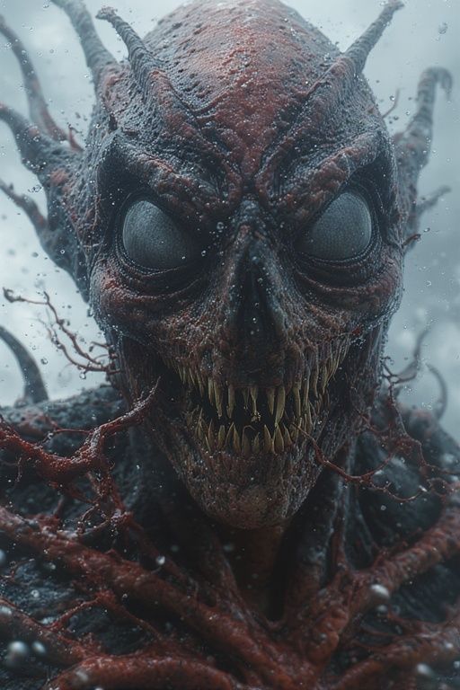 Cosmic horror. Closeup. A terrifying horrid extremely gargantuan , ghostly spirit apparition demented insane ghost see through astral form t...