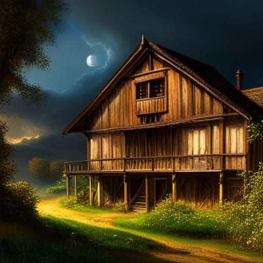 A white specter coming out of a Haunted house ;

triadic col...
