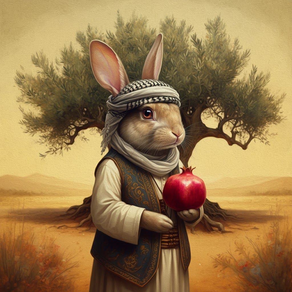 Rabbit in front of an olive tree (Google Imagen 3.0)