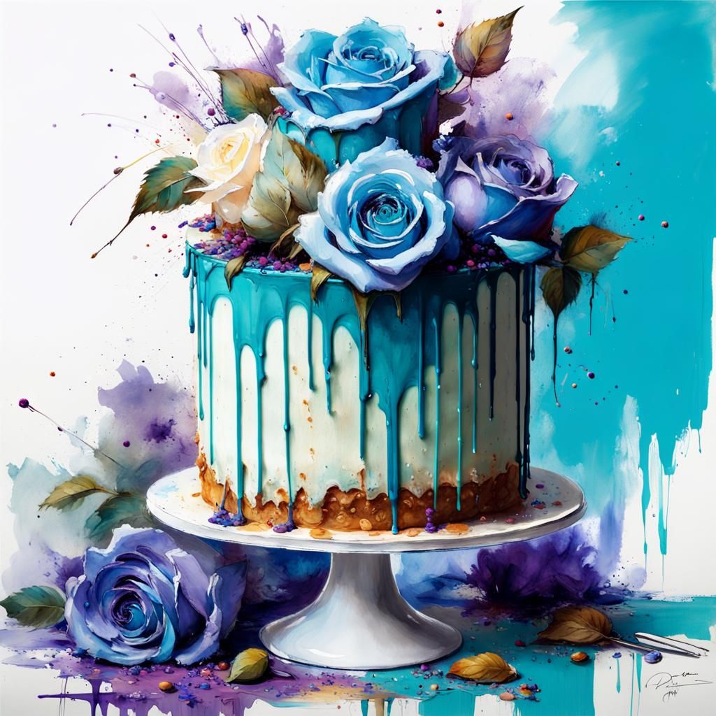 Blue Rose Cake Watercolor Version