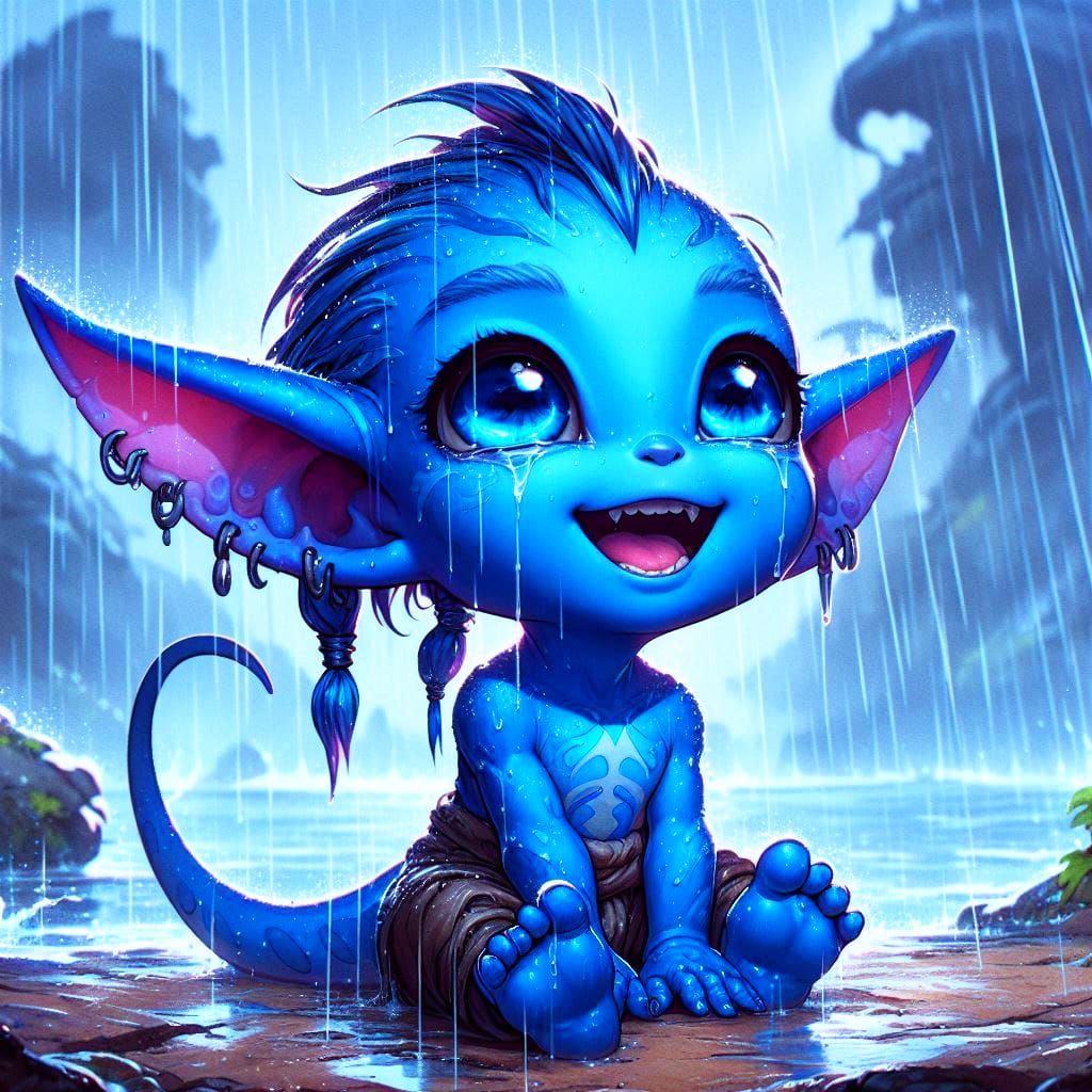 Young chibi ‘Draenei’ Alien loving the rain