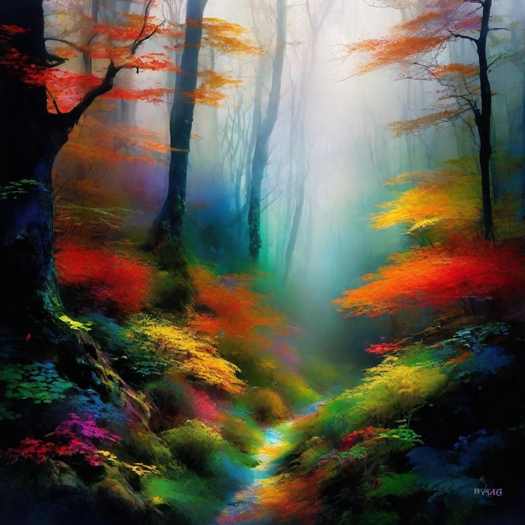 Mystical Forest Landscape in Dreamlike Digital Art