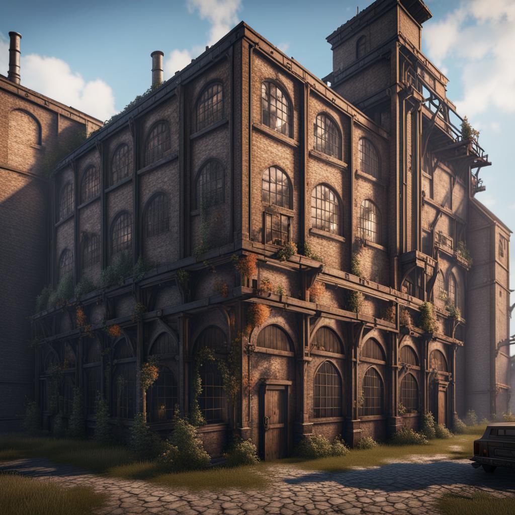 A medieval industrial factory detailed showing the entire building r