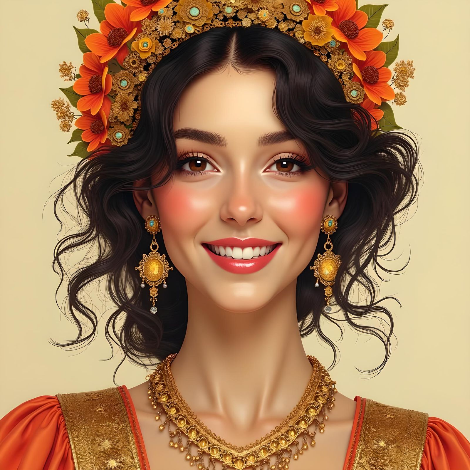 Radiant Portrait of Joyful Daughter in Hyperdetailed Style
