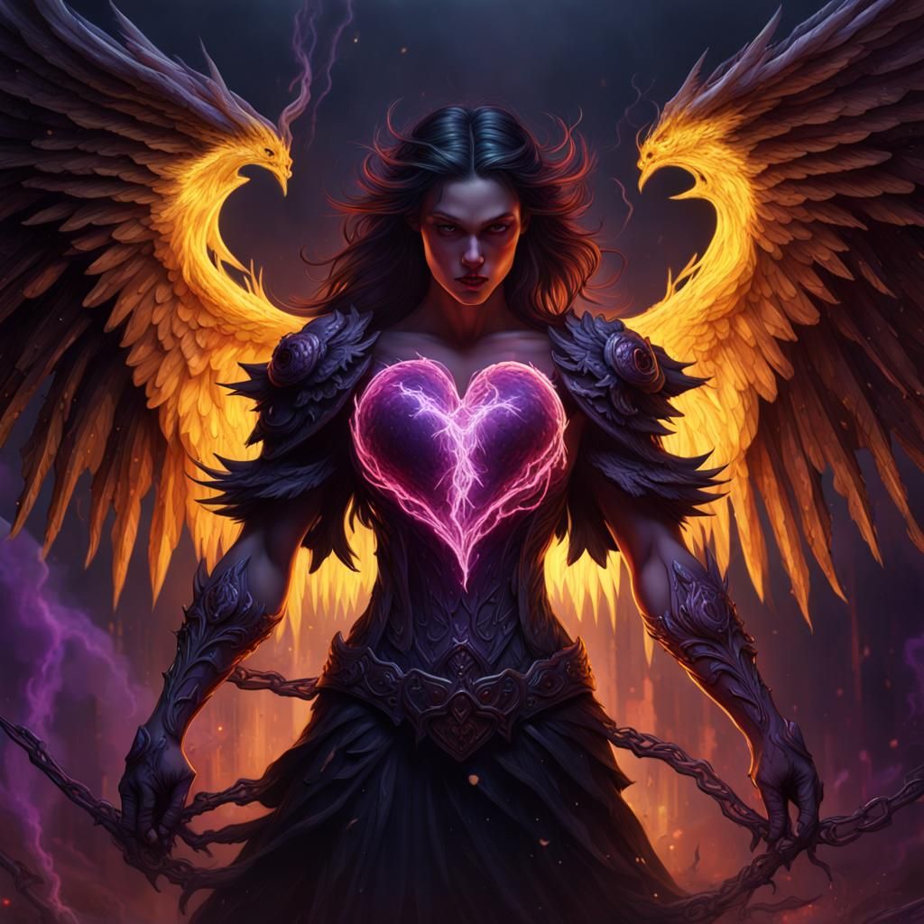 Dark angel ripping heart out of a demon - AI Generated Artwork ...