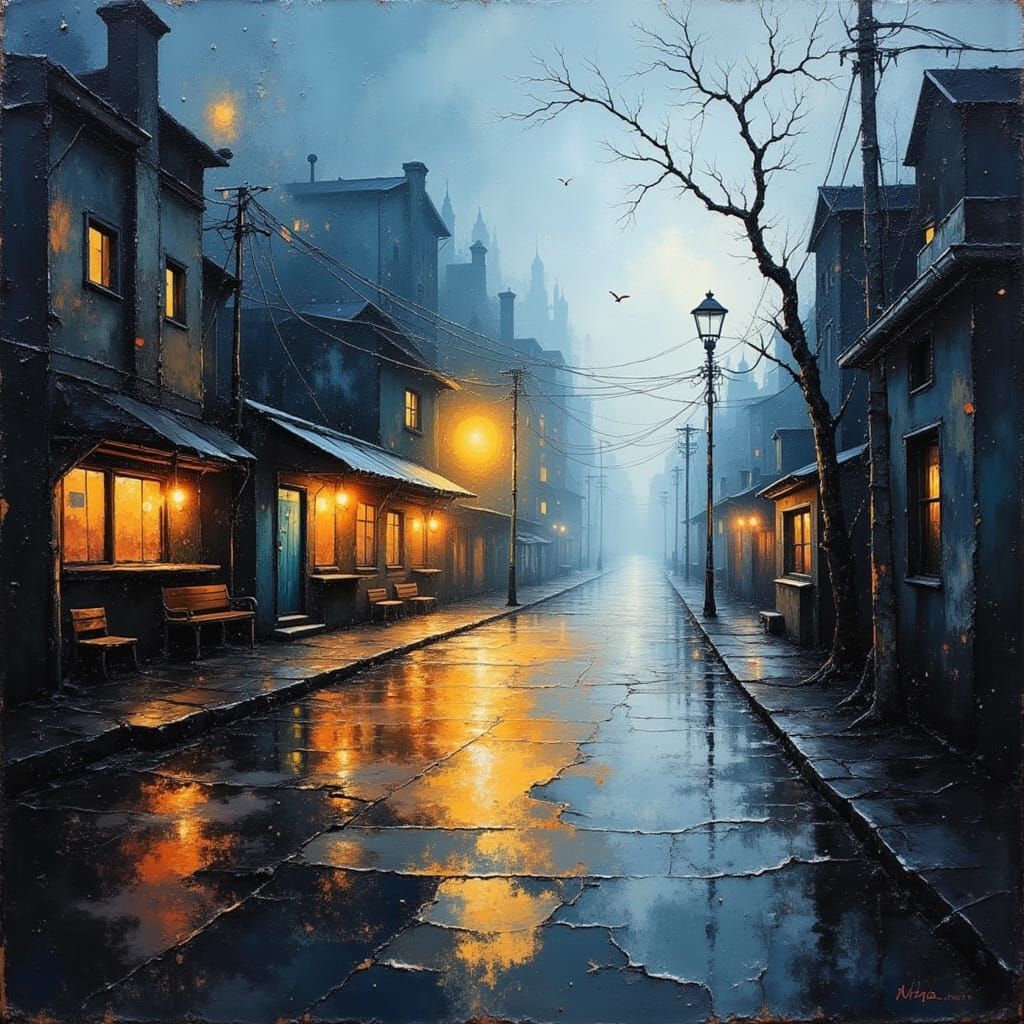 Abstract Street Scene in Fog