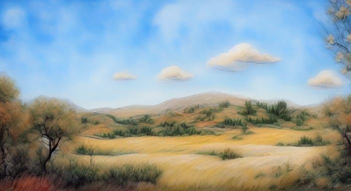 Whimsical Watercolor Village in Golden Light