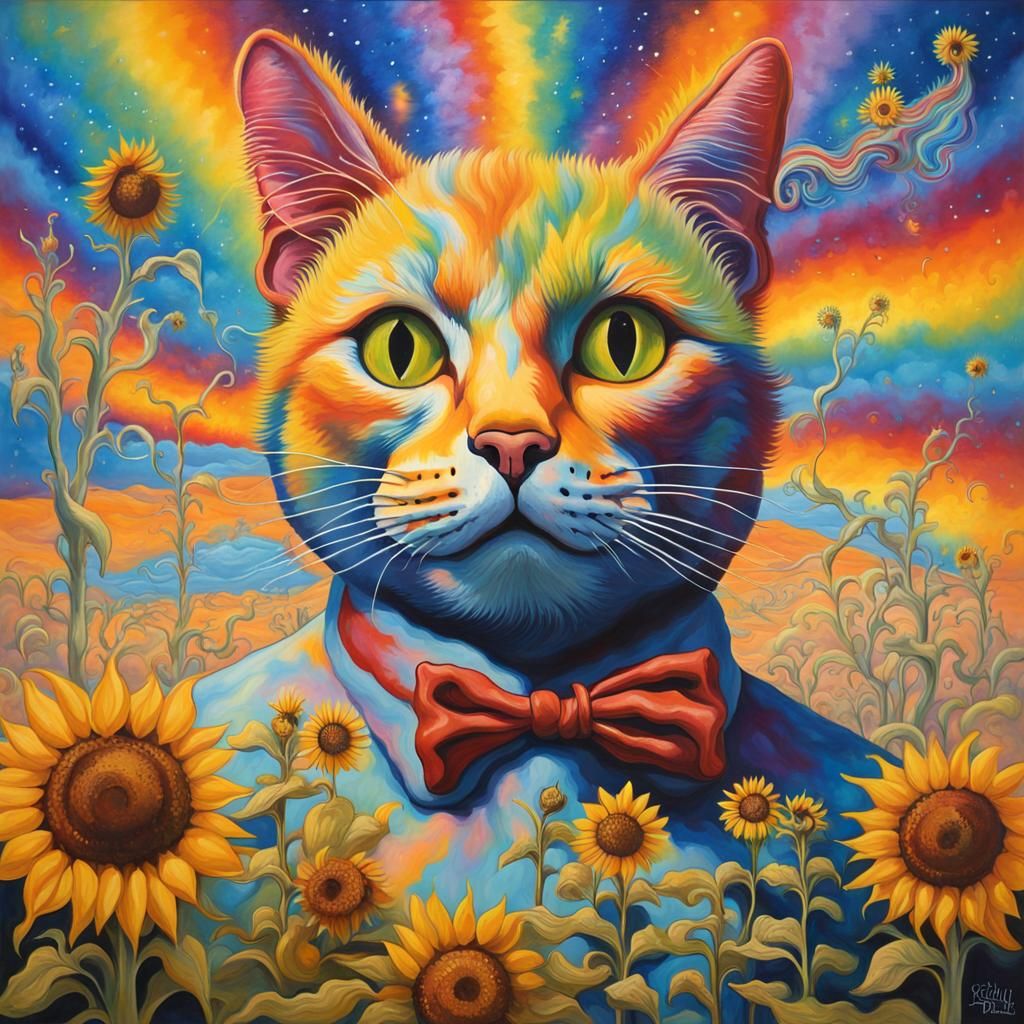 Starry Electric Lighting Cat Tie Dye Sunflowers Rainbow surrealism ...