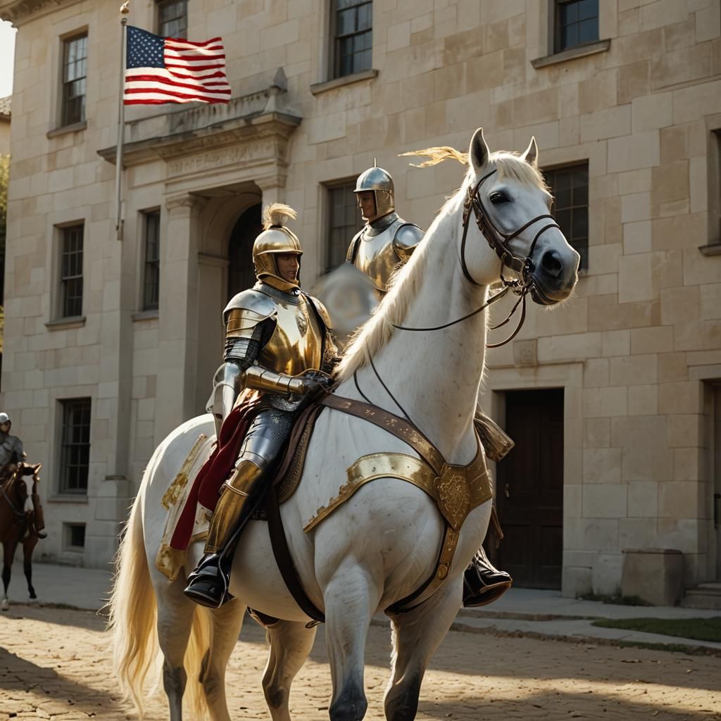 American Neoclassical Knight on White Horse