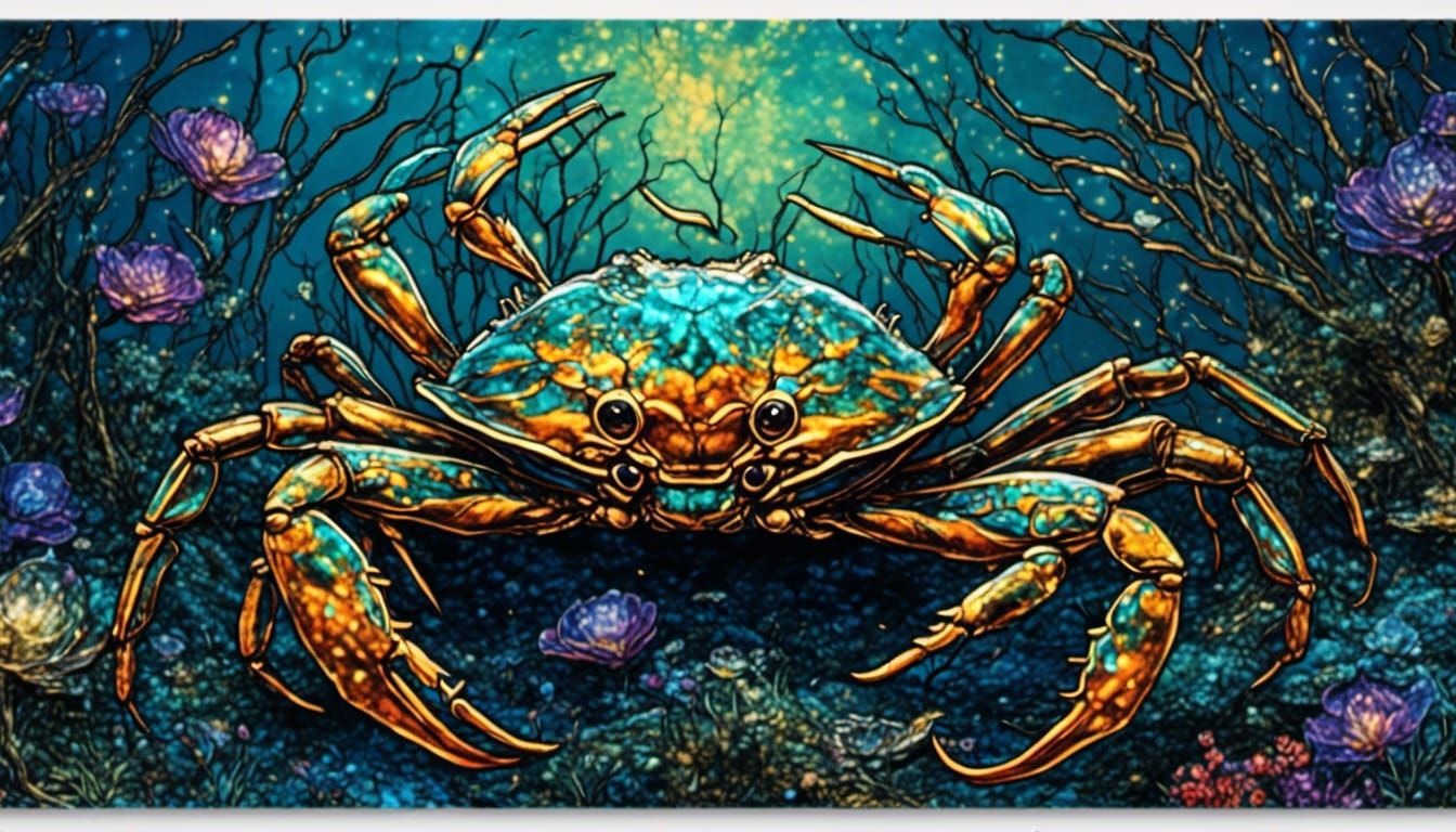 BLUE STAINED GLASS CRAB 1 - AI Generated Artwork - NightCafe Creator