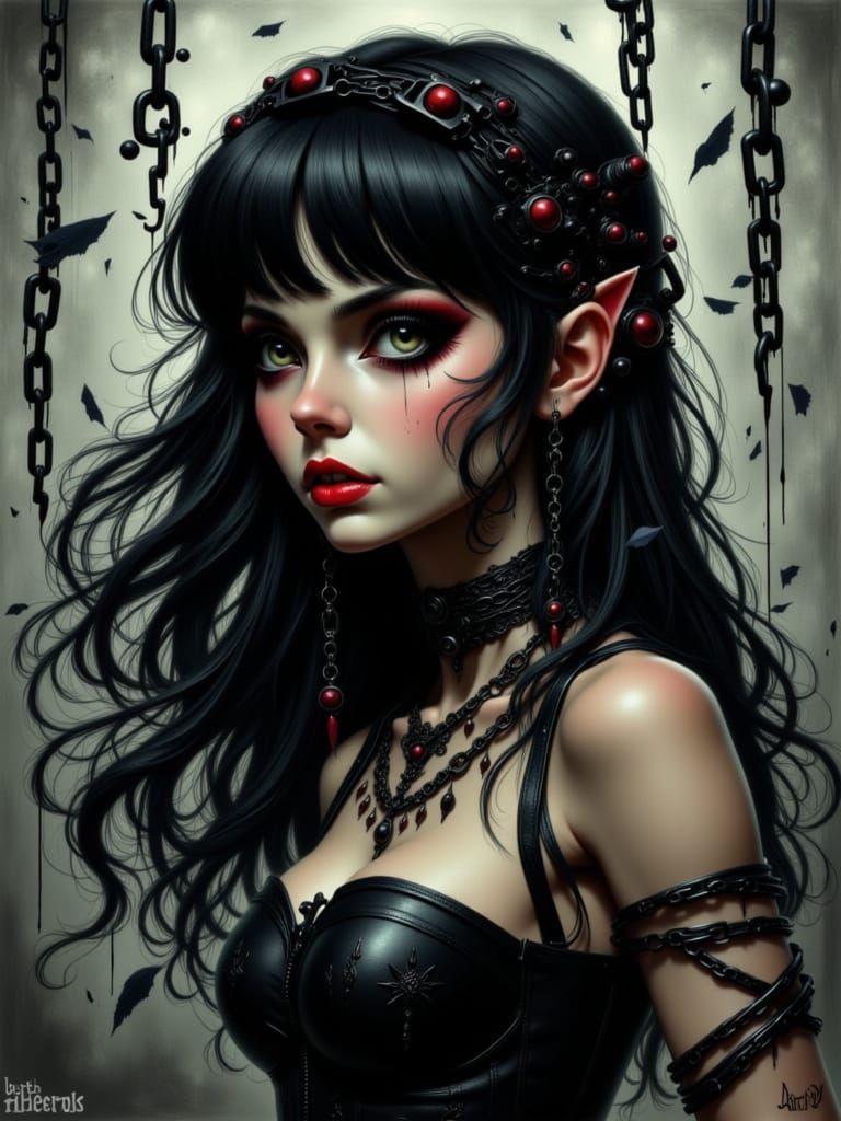 Goth Bratz Woman Shatters Chains in Dramatic Lighting