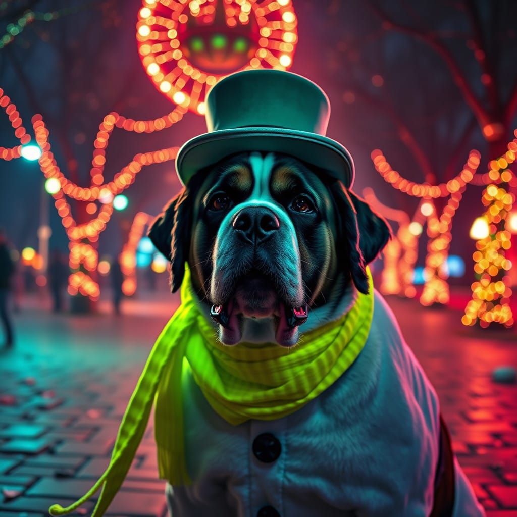 Saint Bernard in Macabre Winter Wonderland Costume