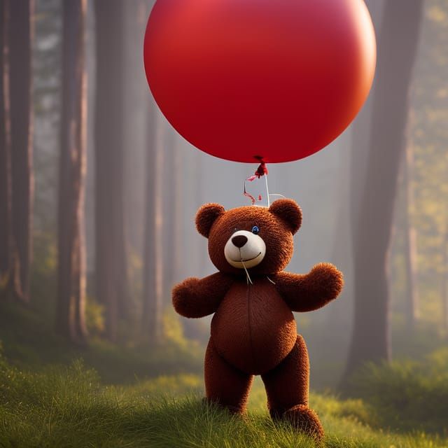 Bear with red balloon - AI Generated Artwork - NightCafe Creator