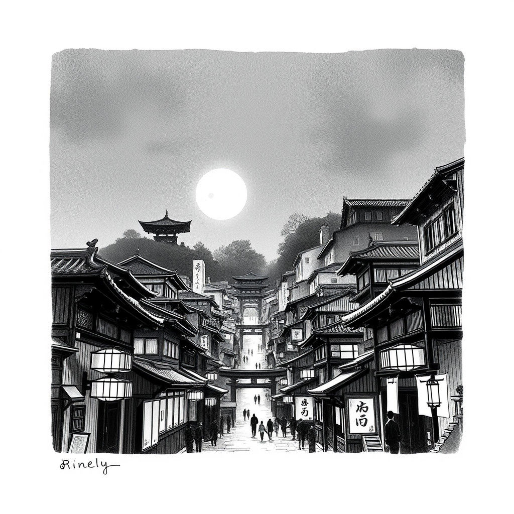 Black & white Ink art, in the style of Disney's Mulan's open...