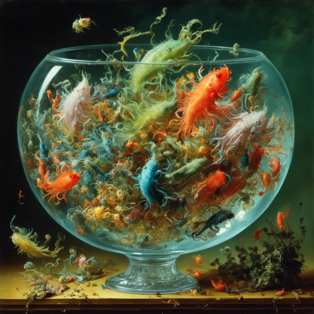 Surreal Amoebas in glass bowl