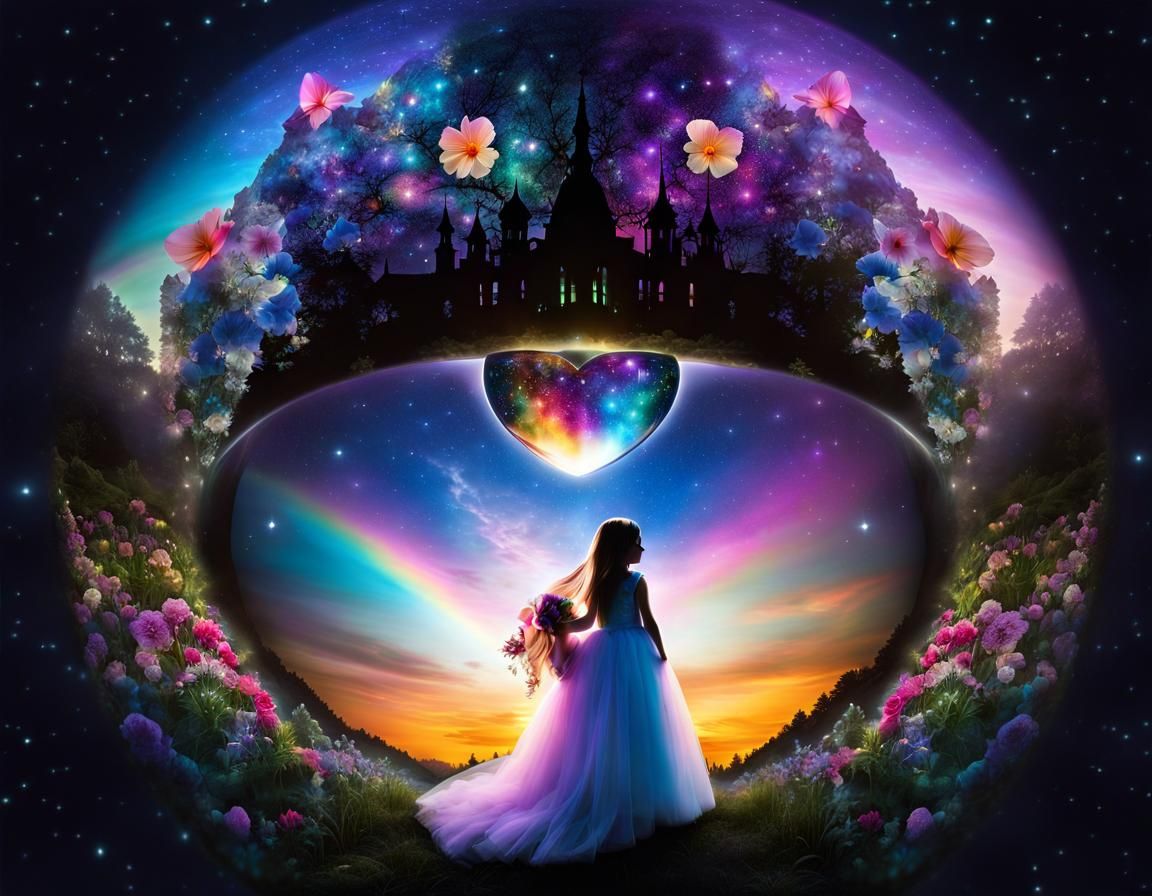 Dreamy Flower Girl Silhouette with Crystal Heart
