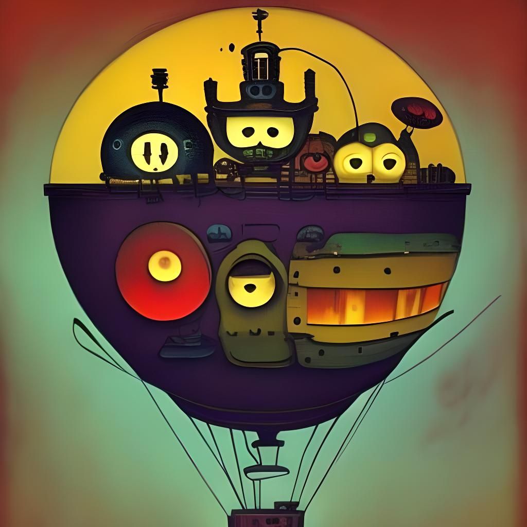 <lora:Nightmare Engine V2:1.0> Cute Aliens in Hot Air Balloon  by @3moons