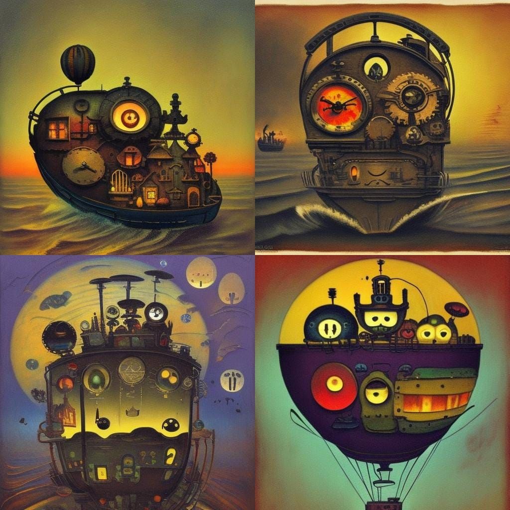 <lora:Nightmare Engine V2:1.0> Cute steampunk aliens are sit...