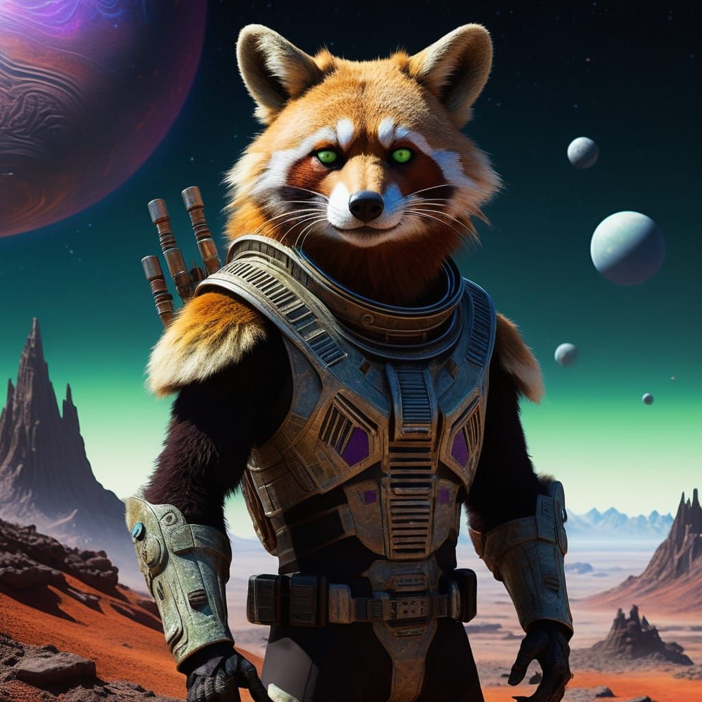 Sentient Alien Coyote on Exoplanet in Biomechanica... - AI Art