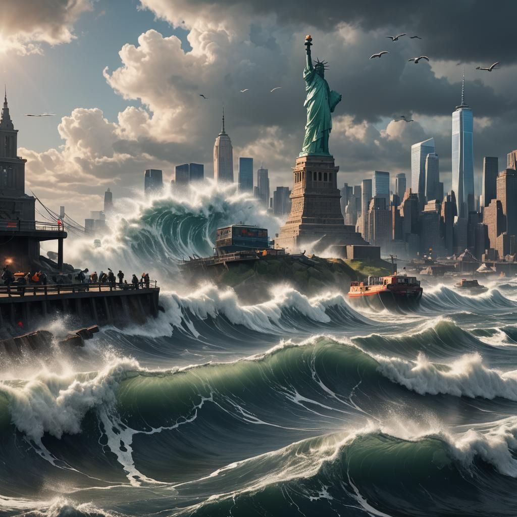 tsunami coming from the sea and going to New York