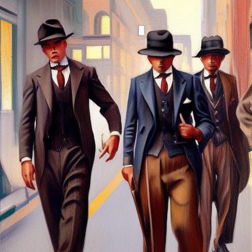 Gangsters in 1920s Chicago wearing fedora hats.