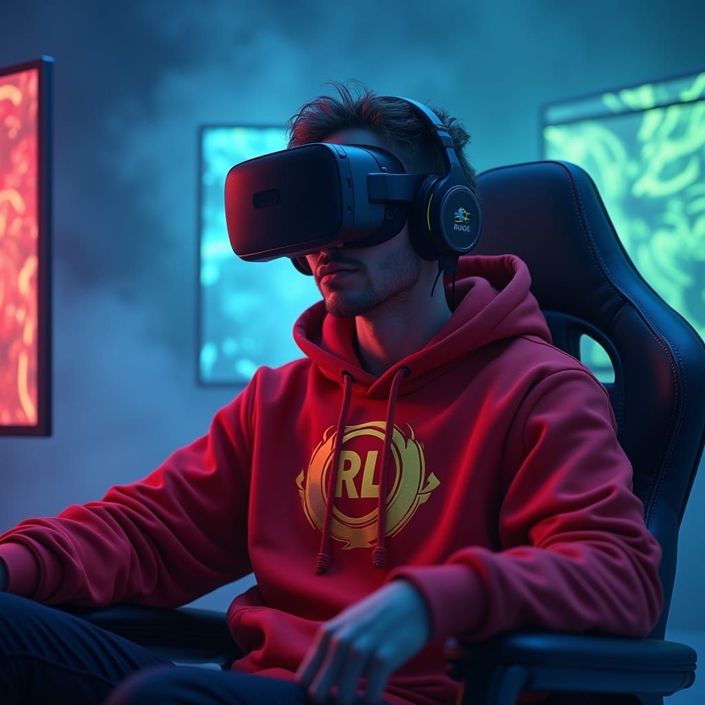 Epic VR Streamer Red Legend in Neon-Lit Fantasy Wo... - AI Art