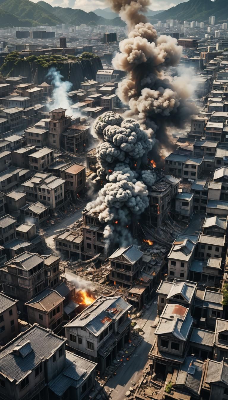 Nagasaki Atomic Bombing Aftermath: Detailed Matte Painting