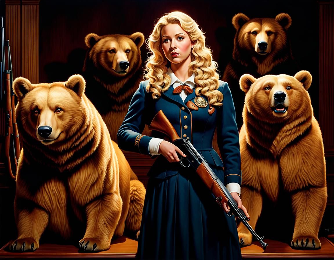 Goldilocks, Armed and Ready, With Taxidermy Bears