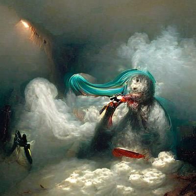 Hatsune Miku blows out a huge cloud from a vape, and there's...