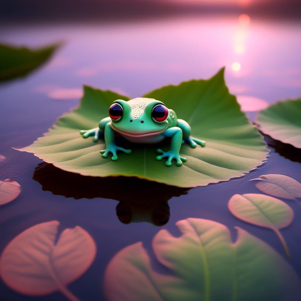 <lora:Frickin Cute:1.0> Cute frog on a leaf in a lake