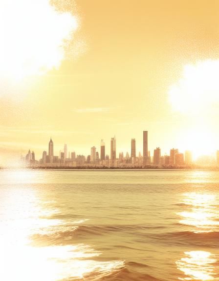 City skyline across the water at sunset